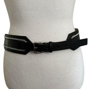 Michael Kors woman’s black leather belt w/silver chain detailing unworn medium